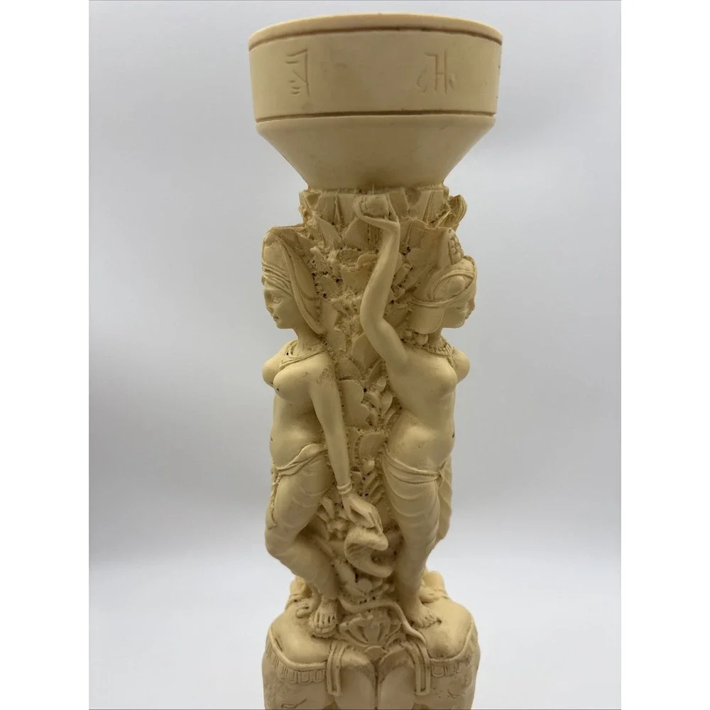 Vintage Asian Heavily Carved Resin Goddess Elephant Plant Stand Pedestal